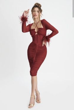 Lavish Alice Red Size 2 Feather Semi-formal Wedding Guest Cocktail Dress on Queenly