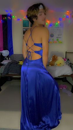 Zara Blue Size 4 Jersey Prom Train Dress on Queenly