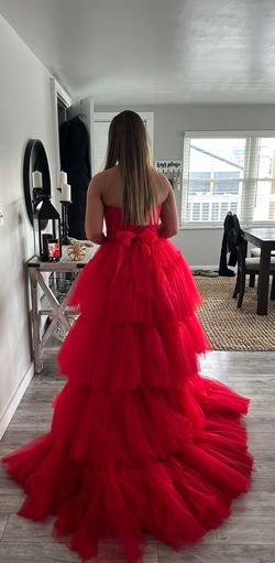 Sherri Hill Red Size 6 Ruffles Floor Length Free Shipping Ball gown on Queenly