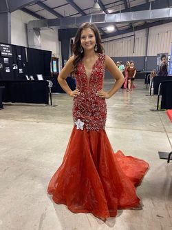 Johnathan Kayne Red Size 4 Prom Plunge Mermaid Dress on Queenly