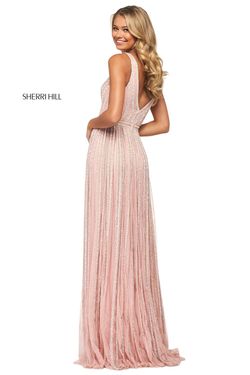 Style  53867 Sherri Hill Pink Size 6 Plunge Fully Beaded Prom A-line Dress on Queenly