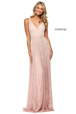 Style  53867 Sherri Hill Pink Size 6 Plunge Fully Beaded Prom A-line Dress on Queenly