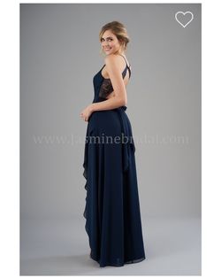 Style B203064 Jasmine Blue Size 14 V Neck Free Shipping Backless A-line Dress on Queenly