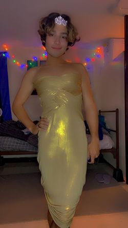Bebe Gold Size 2 Midi Mini Homecoming Nightclub Cocktail Dress on Queenly
