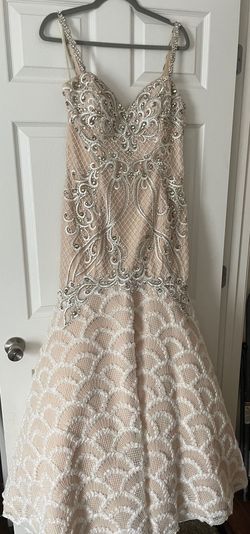 Mac Duggal Nude Size 8 Lace Tall Height Pageant Pattern Mermaid Dress on Queenly