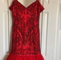 Sherri Hill Bright Red Size 6 Sequined Prom Mermaid Dress on Queenly