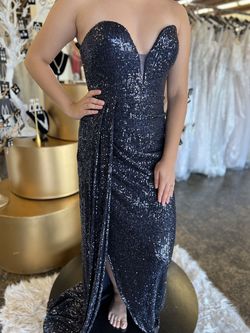 Jovani Blue Size 2 Navy Prom Sequined Strapless Mermaid Dress on Queenly