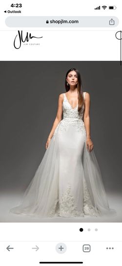Style STYLE 22008 LIZA Tara Keely by Lazaro White Size 12 Plunge Jersey Mermaid Dress on Queenly