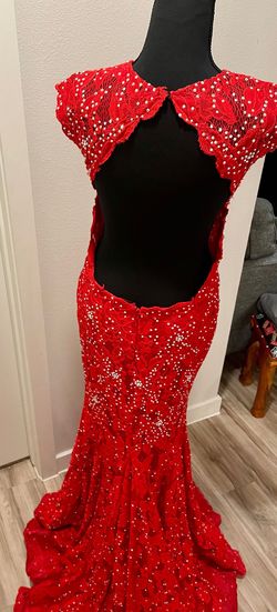 Jovani Red Size 4 Military High Neck Jersey Mermaid Dress on Queenly