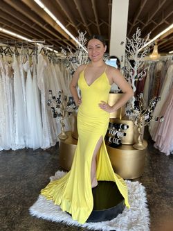 Style 08153a Jovani Yellow Size 6 Shiny Tall Height Mermaid Dress on Queenly