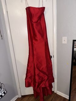 Sherri Hill Red Size 8 Train Strapless Military Mermaid Dress on Queenly