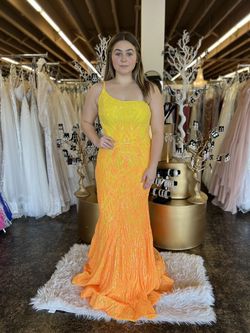 Style 06469a Jovani Yellow Size 14 One Shoulder Plus Size Ombre Tall Height Mermaid Dress on Queenly