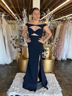 Style 22345 Jovani Blue Size 8 Floor Length Navy Mermaid Dress on Queenly