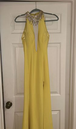 Style 02461 Jovani Yellow Size 2 Prom Floor Length Side slit Dress on Queenly