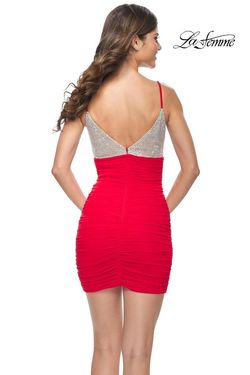 Style 31726 La Femme Red Size 0 Tall Height Jersey Cocktail Dress on Queenly