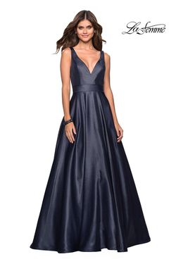 Style 27202 La Femme Blue Size 18 Floor Length Plus Size Tall Height Ball gown on Queenly