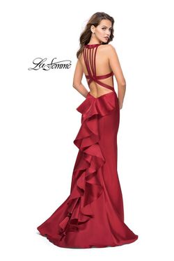 Style 25838 La Femme Red Size 6 Tall Height Burgundy Military Mermaid Dress on Queenly