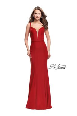 Style 25964 La Femme Red Size 6 Military Floor Length Straight Dress on Queenly