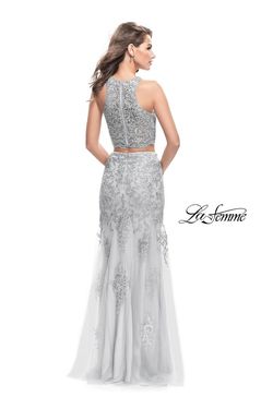 Style 26294 La Femme Silver Size 8 Tall Height Straight Dress on Queenly