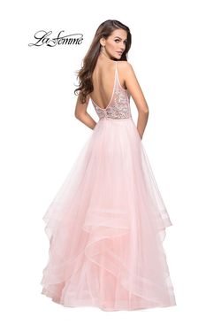 Style 25639 La Femme Pink Size 0 Tulle Floor Length Tall Height Ball gown on Queenly