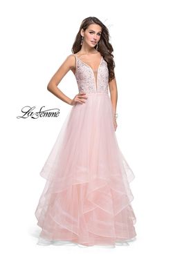 Style 25639 La Femme Pink Size 0 Tulle Floor Length Tall Height Ball gown on Queenly