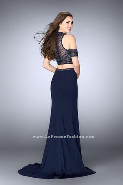 Style 24053 La Femme Blue Size 0 Two Piece High Neck Floor Length Straight Dress on Queenly