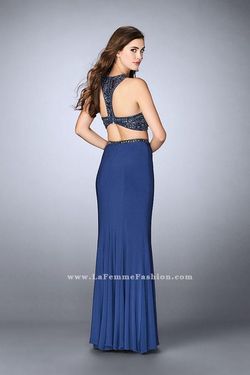 Style 23759 La Femme Royal Blue Size 0 Floor Length Two Piece Straight Dress on Queenly