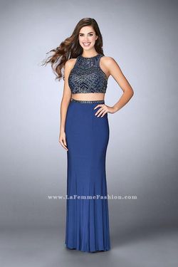 Style 23759 La Femme Royal Blue Size 0 Floor Length Two Piece Straight Dress on Queenly