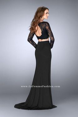 Style 24412 La Femme Black Size 4 Jersey Two Piece Long Sleeve Tall Height Straight Dress on Queenly
