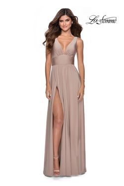 Style 28547 La Femme Nude Size 12 Floor Length Plus Size Side slit Dress on Queenly