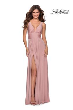 Style 28547 La Femme Pink Size 18 Jersey Tall Height Side slit Dress on Queenly