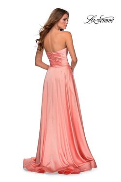 Style 28608 La Femme Pink Size 4 Peach Prom Floor Length Side slit Dress on Queenly