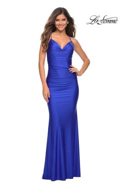 Style 30413 La Femme Blue Size 2 Tall Height Floor Length Prom Straight Dress on Queenly