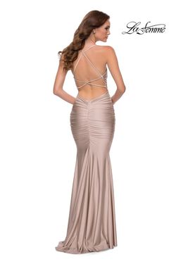 Style 29873 La Femme Nude Size 10 Backless Shiny Military Floor Length Straight Dress on Queenly