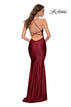 Style 29873 La Femme Red Size 6 Shiny Military Floor Length Straight Dress on Queenly
