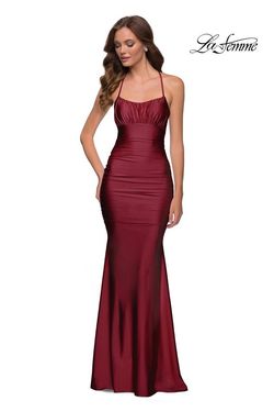 Style 29873 La Femme Red Size 12 Shiny Tall Height Plus Size Straight Dress on Queenly