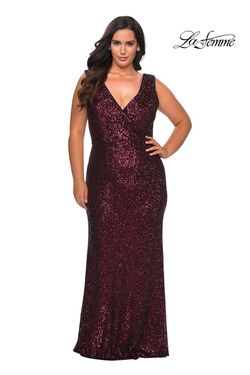 Style 28770 La Femme Red Size 12 Floor Length Plus Size Burgundy Straight Dress on Queenly