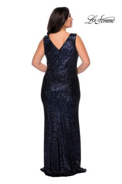 Style 28770 La Femme Blue Size 18 Navy Floor Length Plus Size Straight Dress on Queenly