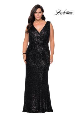 Style 28770 La Femme Black Size 16 Floor Length Plus Size Straight Dress on Queenly