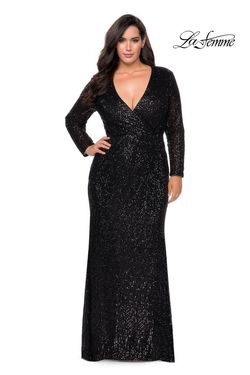 Style 28880 La Femme Black Size 20 Tall Height Sequined Side slit Dress on Queenly