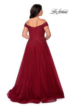 Style 28950 La Femme Red Size 16 Tulle Burgundy Plus Size Side slit Dress on Queenly