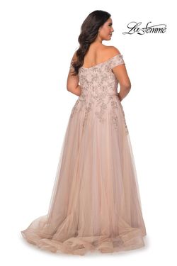 Style 28950 La Femme Gold Size 20 Tulle Plus Size Floor Length Pageant Side slit Dress on Queenly