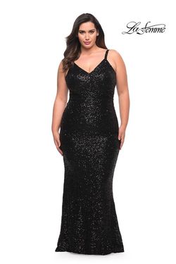 Style 29546 La Femme Black Tie Size 14 Tall Height Straight Dress on Queenly