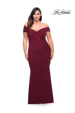 Style 29635 La Femme Red Size 20 Jersey Plus Size Tall Height Pageant Straight Dress on Queenly