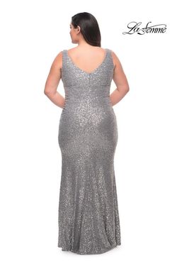 Style 30307 La Femme Silver Size 14 Floor Length Side slit Dress on Queenly
