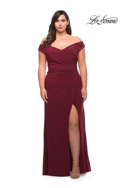 Style 29663 La Femme Red Size 18 Burgundy Jersey Tall Height Side slit Dress on Queenly