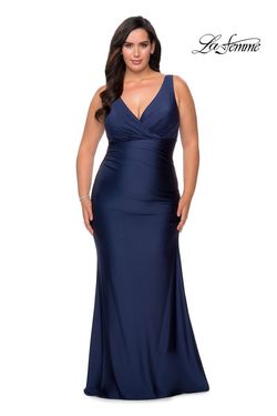 Style 29028 La Femme Blue Size 18 Floor Length Tall Height Plus Size Straight Dress on Queenly