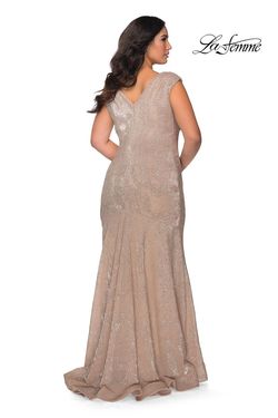 Style 28962 La Femme Gold Size 20 Sequined Plus Size Floor Length Pageant Straight Dress on Queenly