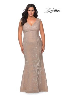 Style 28962 La Femme Gold Size 20 Sequined Plus Size Floor Length Straight Dress on Queenly