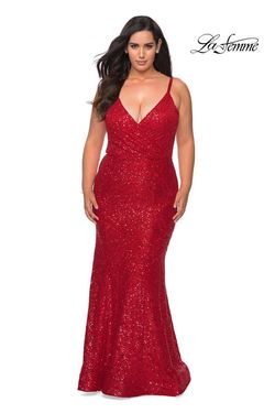 Style 29063 La Femme Red Size 12 Floor Length Tall Height Plus Size Straight Dress on Queenly